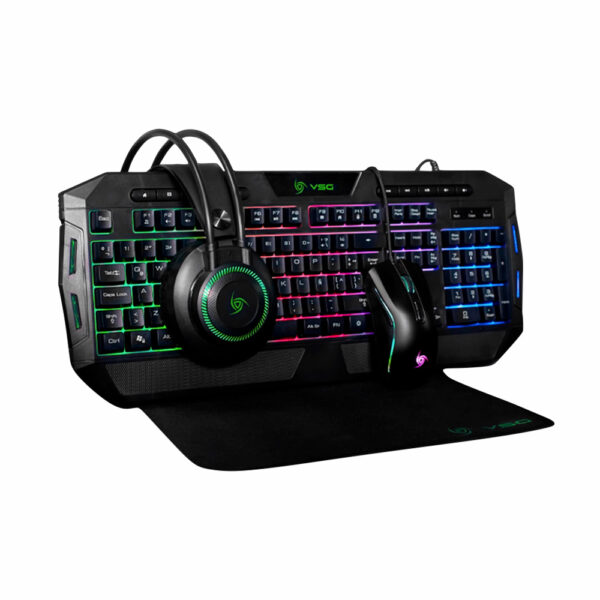 VSG Combo Gamer 4 En 1 Crux, Mouse, Keyboard, Pad, Audifonos, Diseñado para los Jugadores Ocasionales y ávidos.