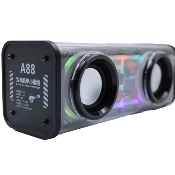 BOCINA BLUETOOTH A88 TRANSPARENTE LUCES LED DE COLORES